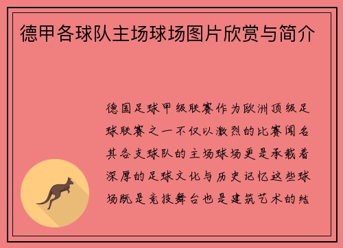 德甲各球队主场球场图片欣赏与简介