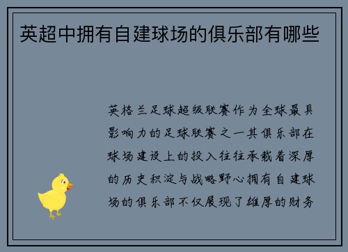 英超中拥有自建球场的俱乐部有哪些