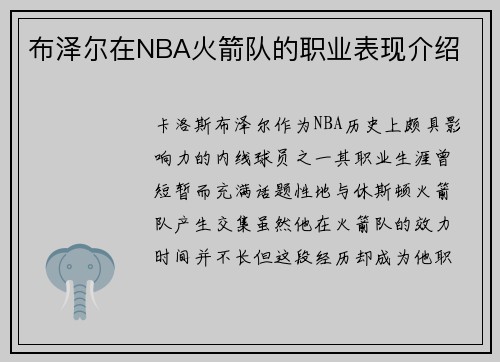 布泽尔在NBA火箭队的职业表现介绍